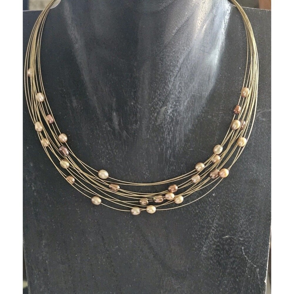 Honora Gold Pearls Gold Toned Twelve Strand Floating Illusion Necklace 925 18 In
